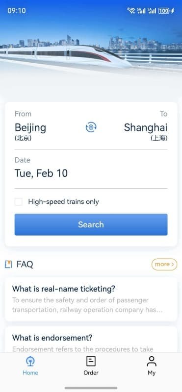 Booking Tickets in China real-name verification using passport name and number