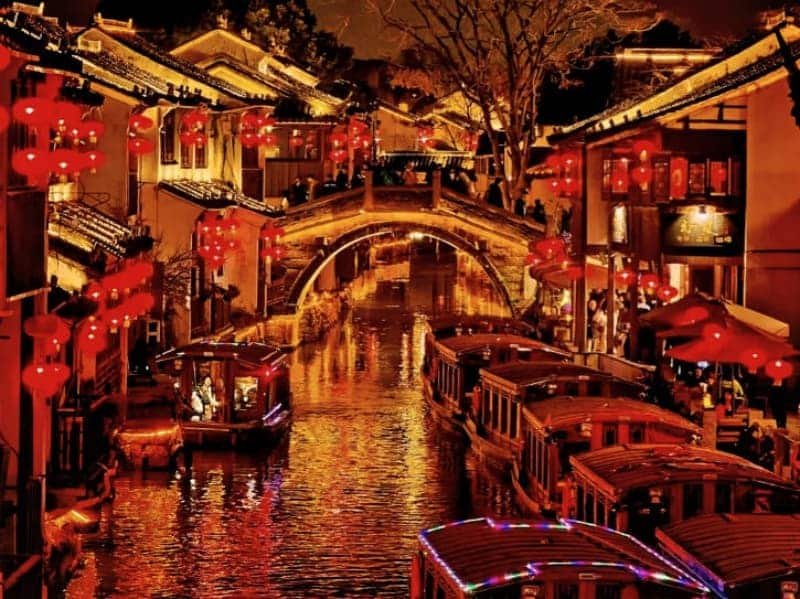 Suzhou day trip from Shanghai evening lanterns along Shantang Street waterside shops
