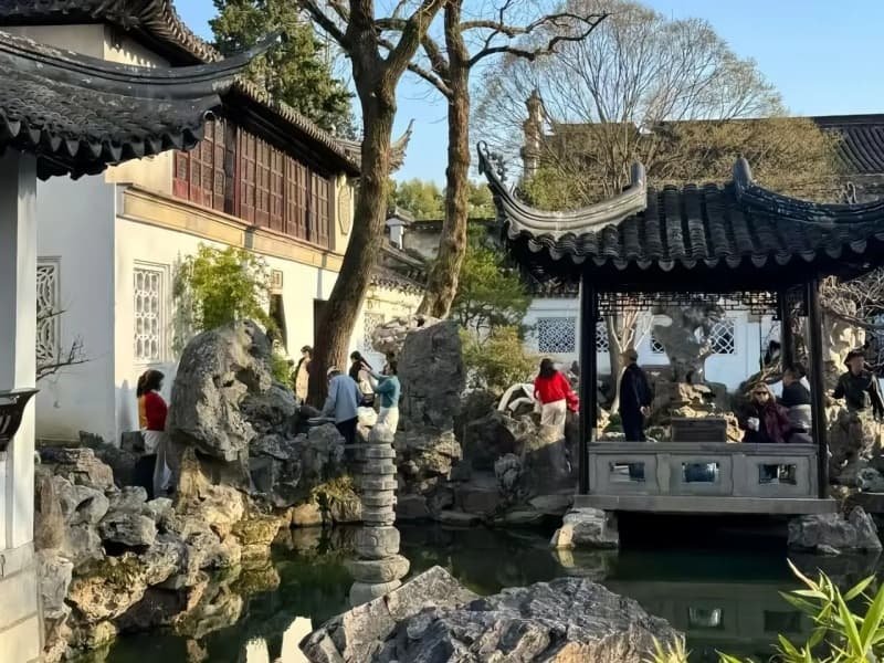 Suzhou day trip from Shanghai - morning walk inside a classical garden rockery and pond