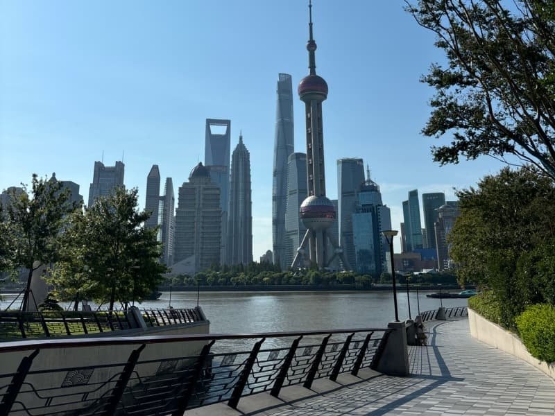 best time to visit Shanghai - sunset skyline view from the Bund in clear autumn air