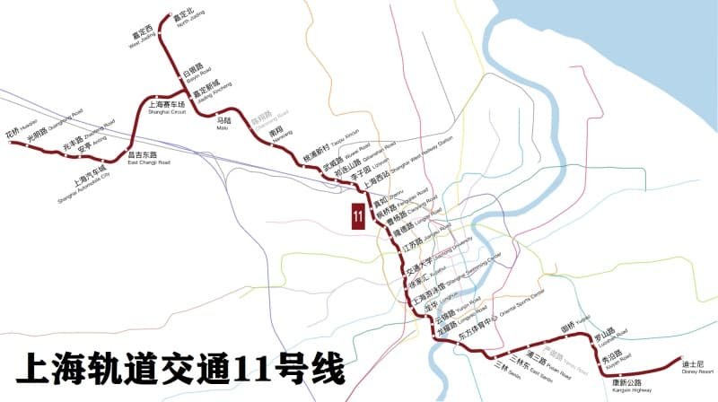 Map showing how to reach Shanghai Disneyland Resort via Shanghai Metro Line 11